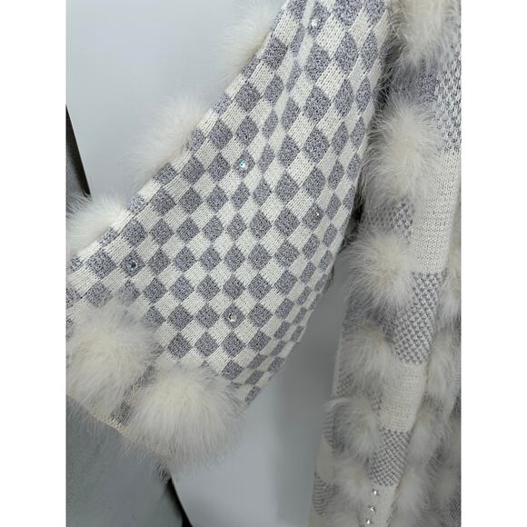 RANCOGJERRS Vintage Grey Knit Fuzzy Long Cardigan Jacket Women's Size L Funky - Picture 4 of 14